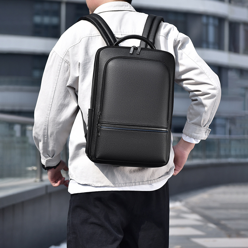 Leather Work Backpack - PU Leather Men's Backpack USB Charging
