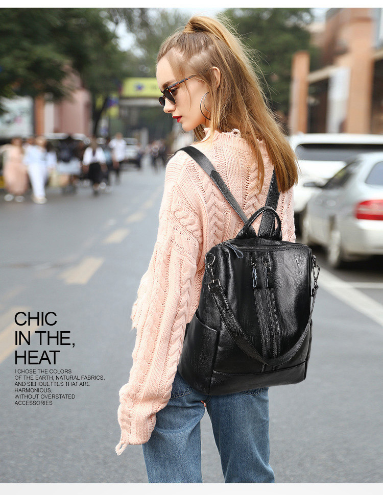 Leather Work Backpack - Women Soft Leather Backpack School Black