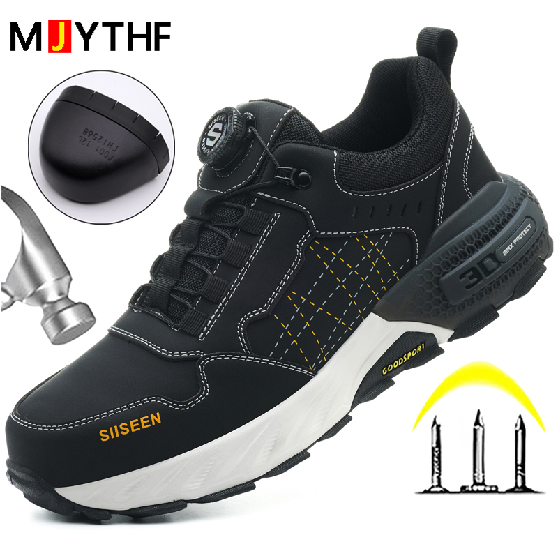 Leather Work Flats - Black Leather Safety Shoes Security Boots