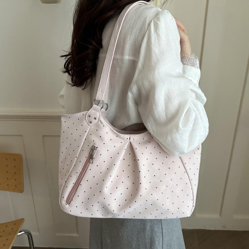 Korean Polka Dot Shoulder Tote - Leather Work Duffle Bag ulasan dan harga