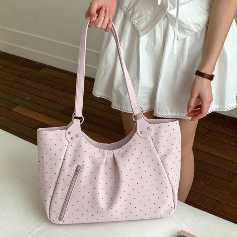 Korean Polka Dot Shoulder Tote - Leather Work Duffle Bag ulasan dan harga