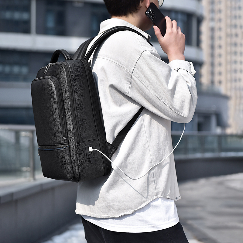 PU Leather Men's Backpack USB  - Leather Work Backpack ulasan dan harga