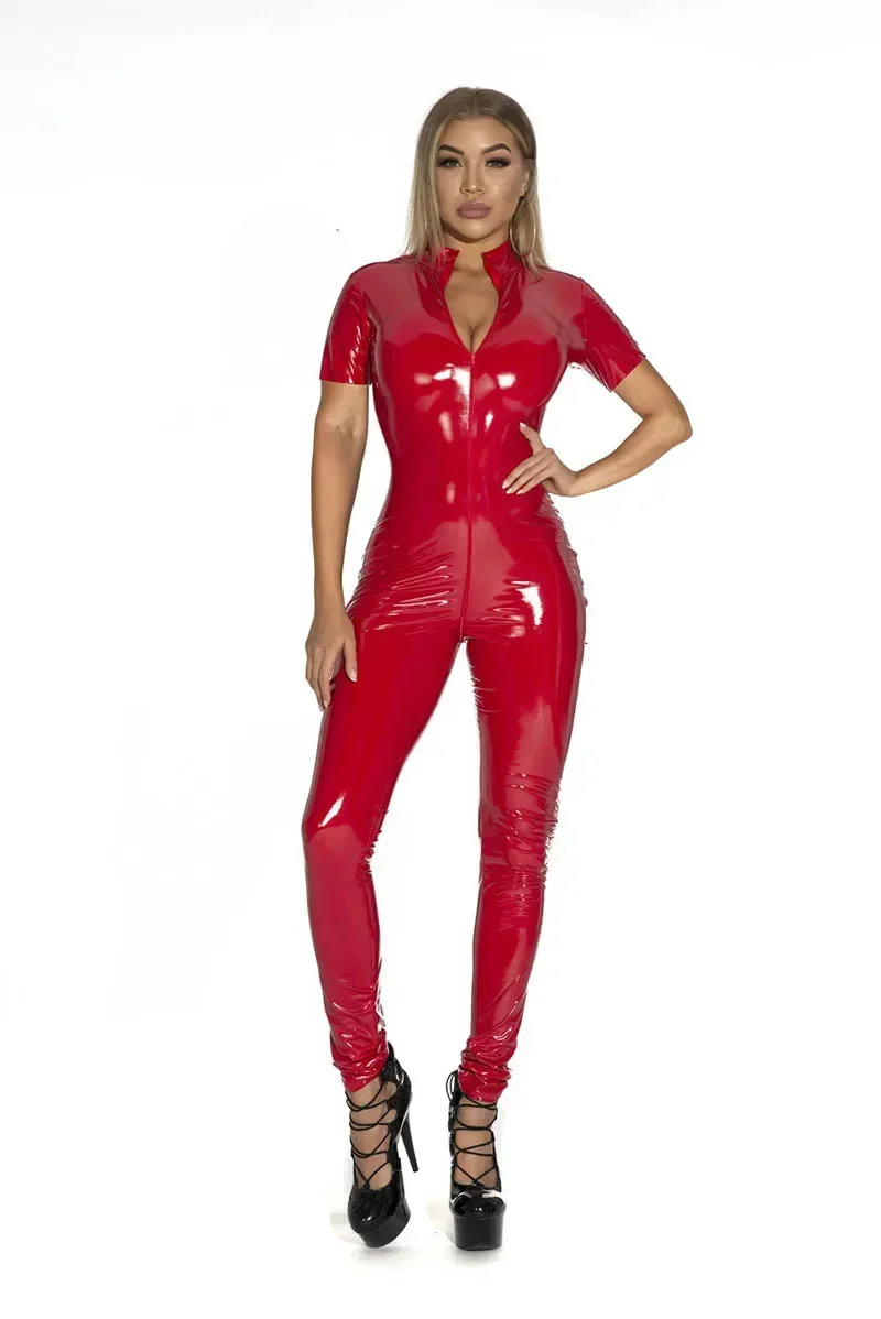 Women's Wet Look Shiny PU Faux - Leather Work Overalls ulasan dan harga