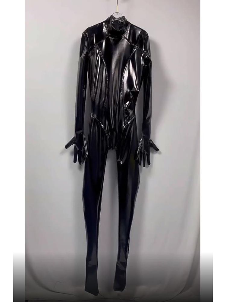 Wet Look PVC Catsuit Shiny PU  - Leather Work Overalls ulasan dan harga