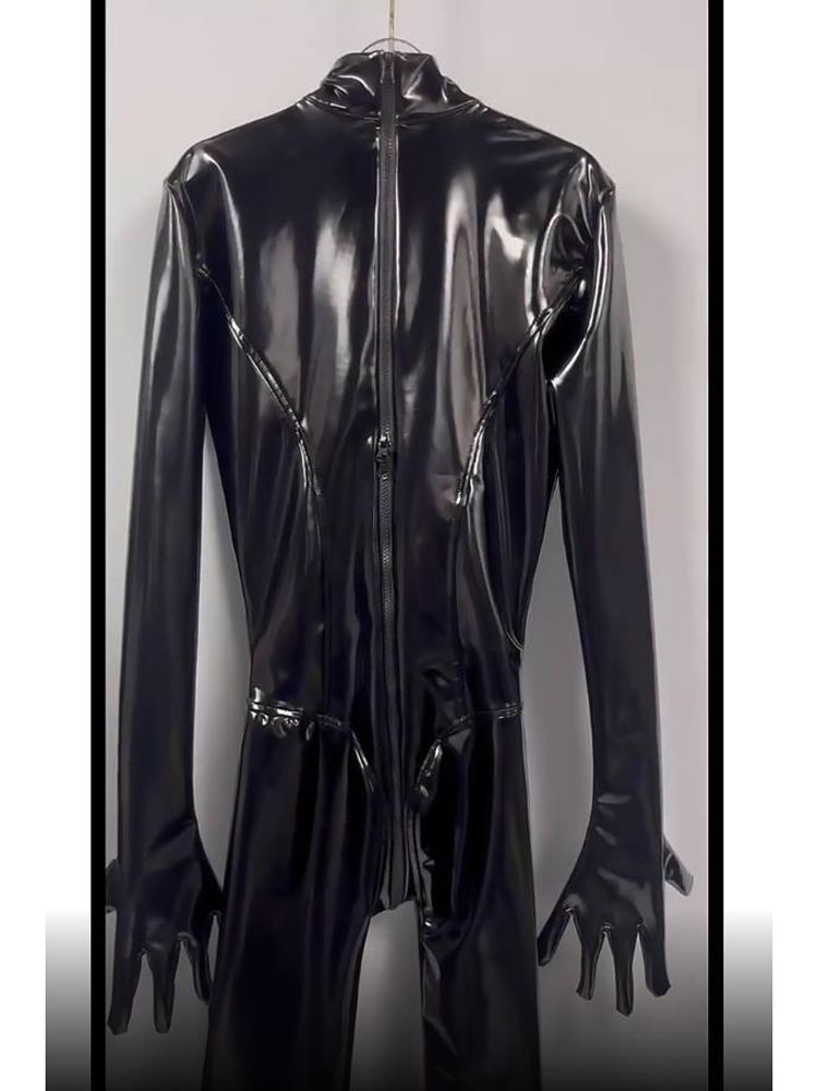 Wet Look PVC Catsuit Shiny PU  - Leather Work Overalls ulasan dan harga