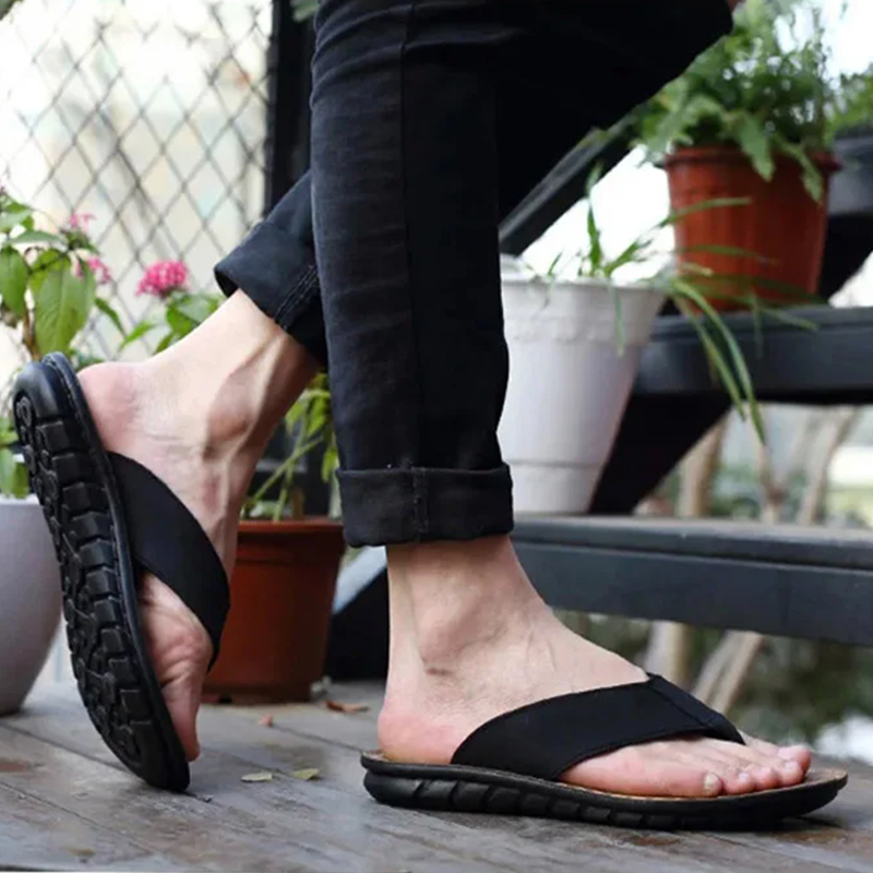 Summer Shoes Men Slippers Genu - Leather Work Flats ulasan dan harga