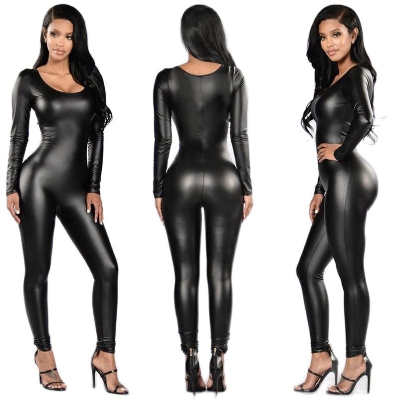 Woman PU Leather Jumpsuit Long - Leather Work Overalls ulasan dan harga